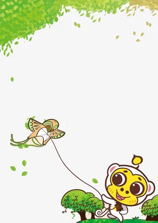 免抠卡通春季草地上放风筝的孩子免抠