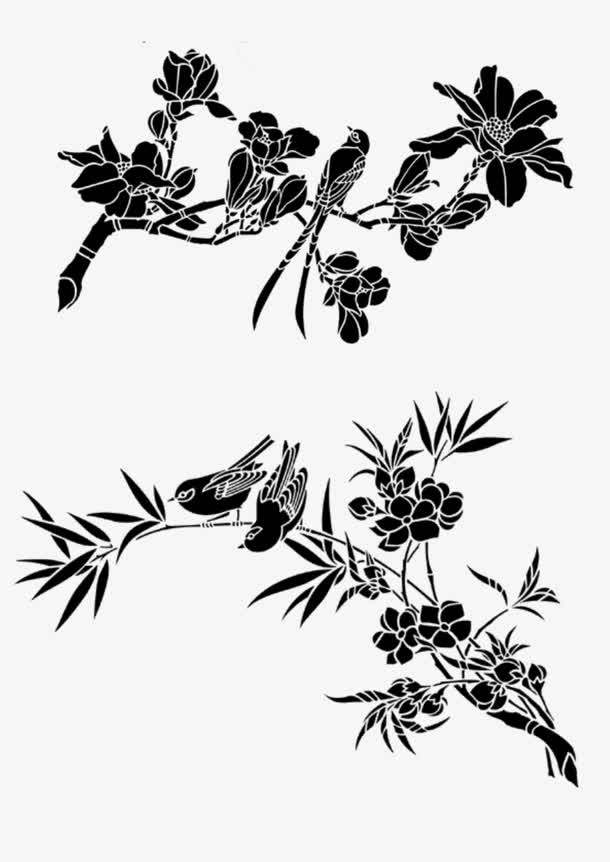 中式花鸟图免抠