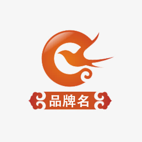 红色圆形燕子图标及商标名免抠