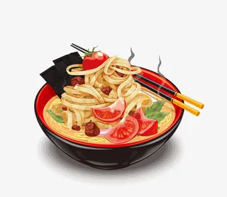 卡通手绘西红柿鸡蛋面单品图片免抠