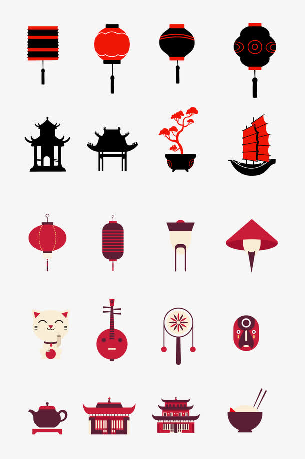 中国风红色装饰素材矢量图免抠