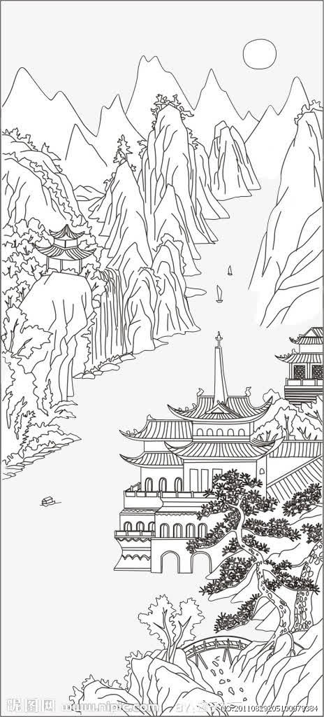 手绘山水免抠