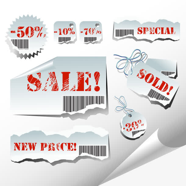 撕纸促销折扣标签免抠