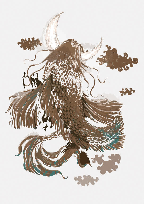矢量鱼吃月亮免抠
