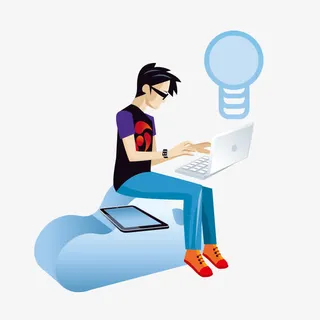 矢量卡通扁平化男孩云同步png免抠