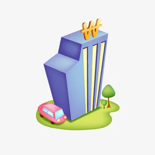 手绘卡通c4d银行大楼免抠