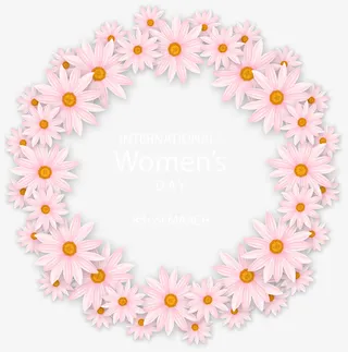 春天粉色花朵圆环免抠