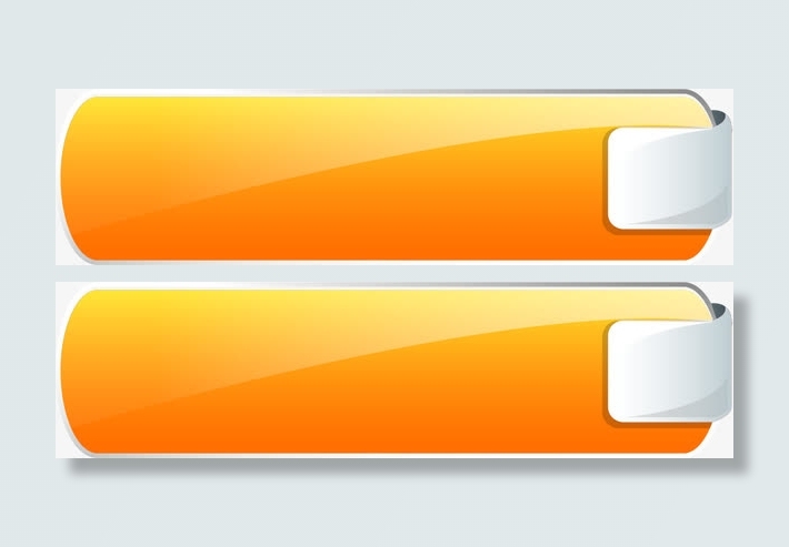 手绘黄色条幅渐变标题框按钮免抠