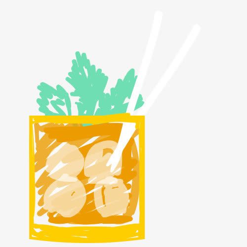 夏日饮料  清凉 果汁 铅笔画免抠