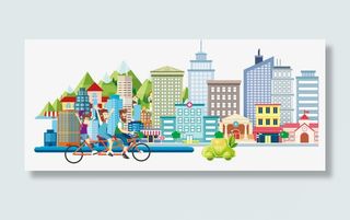 卡通绿色出行免抠