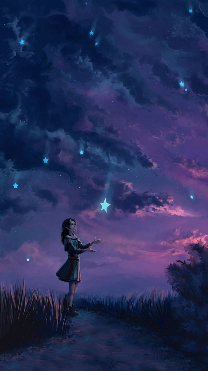 紫色夜晚星空景色H5背景高清