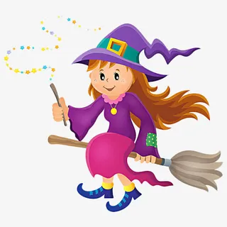 卡通拿着魔法棒的小女巫免抠