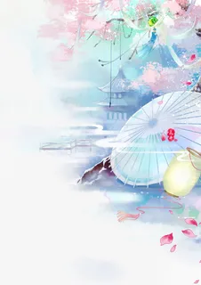 唯美古风水彩油伞插画免抠 唯美古风水彩油伞插画免抠