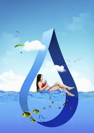 美女比基尼水面背景素材高清