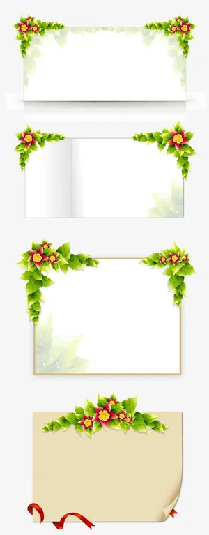 绿藤红花边框底纹免抠