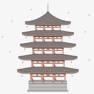 日本庙宇手绘插画免抠