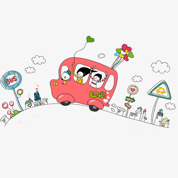 一群坐公交车的欢快孩子们免抠