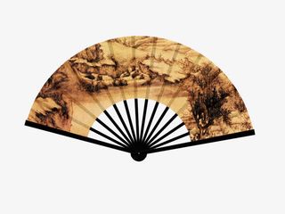 手绘山水画复古纸质折扇免抠