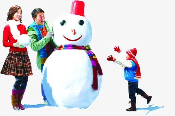 高清冬季雪人一家人免抠