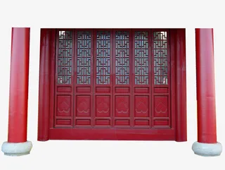 带门柱的红色宫门免抠
