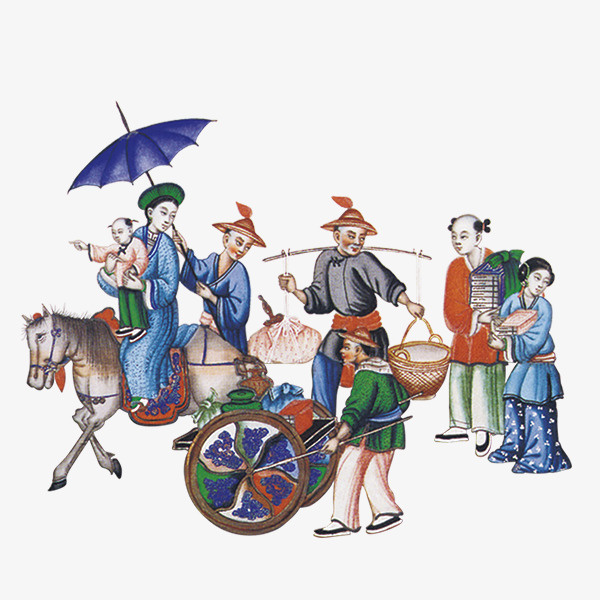 中国风古代人物出行图免抠