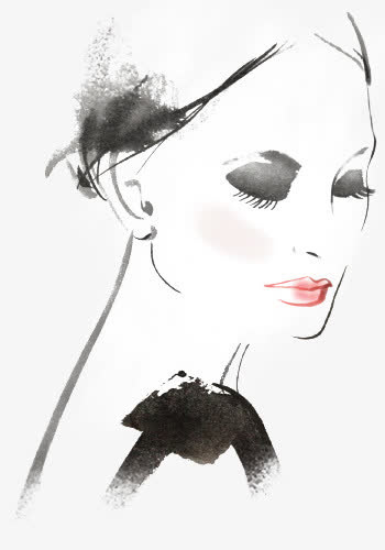 手绘水墨美女免抠
