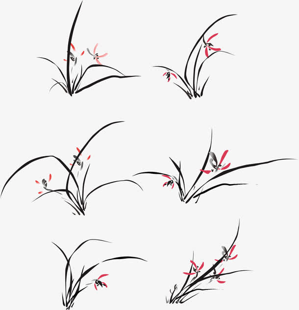手绘墨兰免抠
