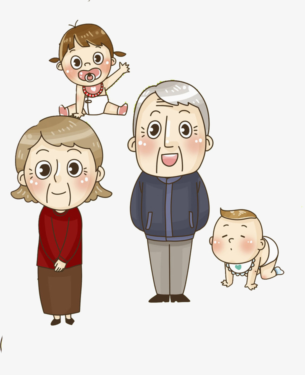 手绘老人和小孩免抠图免抠