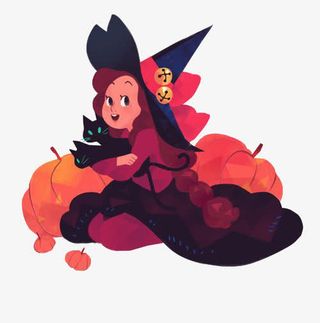 卡通手绘小女巫免抠