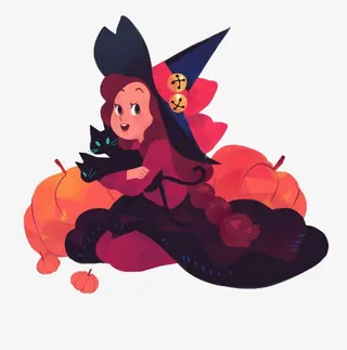 卡通手绘小女巫免抠
