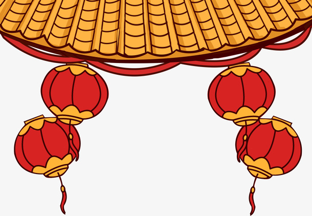 黄色中国风屋檐灯笼免抠