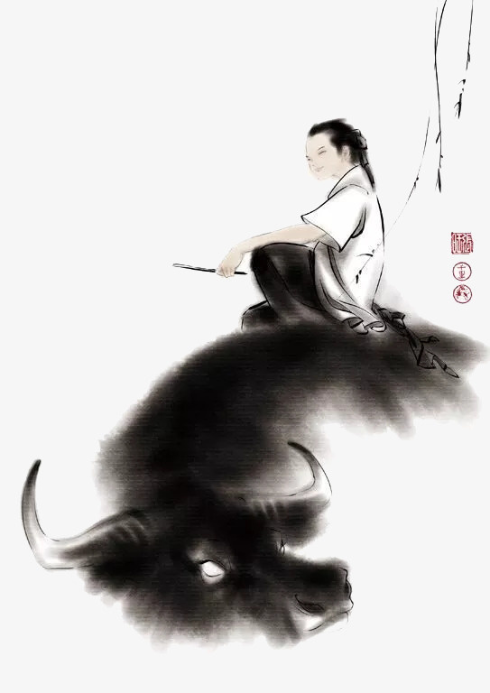 牧童骑黄牛手绘免抠
