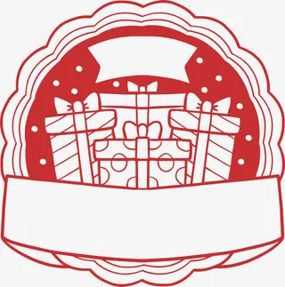 花边圣诞礼盒标签免抠