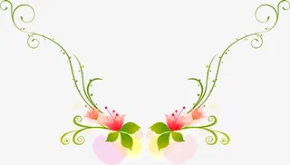 手绘彩色花朵绿叶装饰免抠