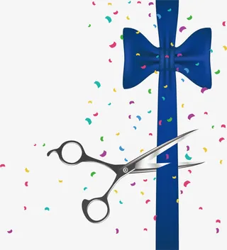 蓝色蝴蝶结剪彩典礼免抠