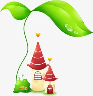 绿色树叶建筑可爱免抠