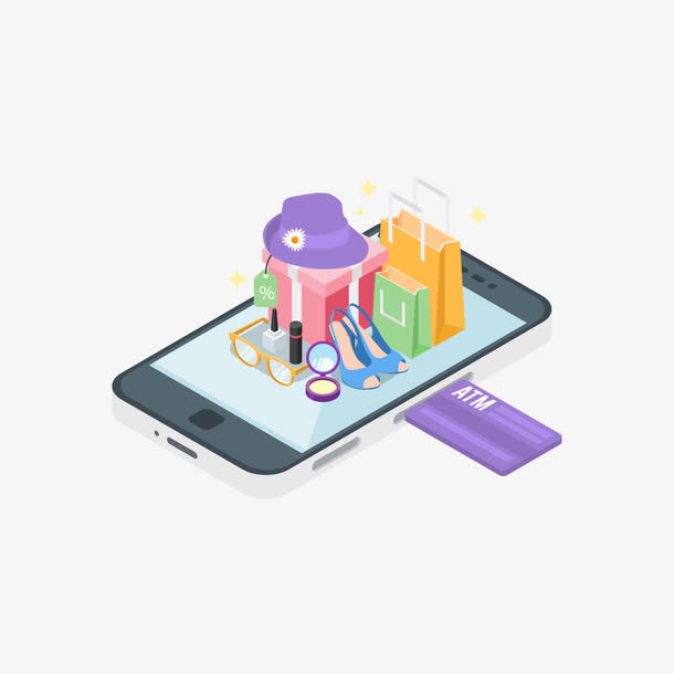 创意手机购物插画免抠