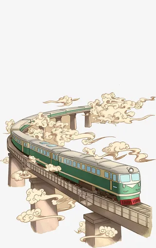国潮手绘火车元素免抠
