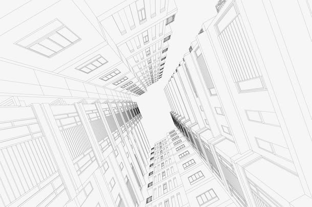 黑线立体楼房免抠