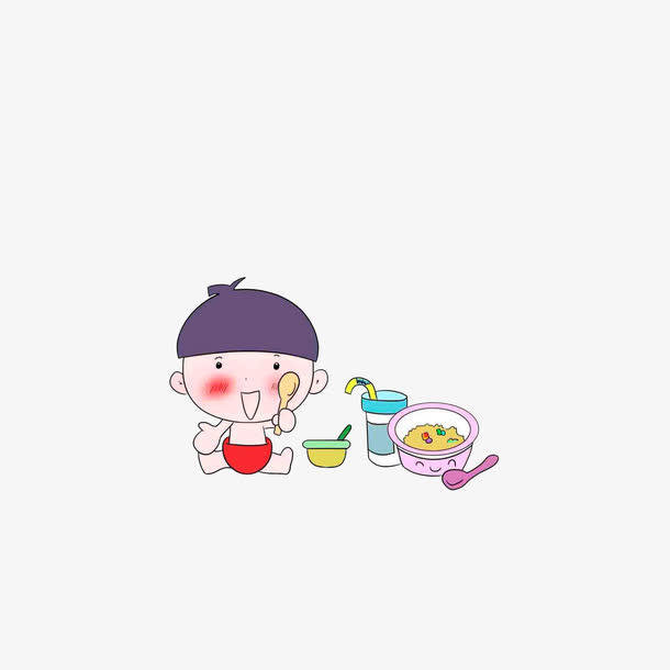 拿着饭勺吃饭的小孩免抠