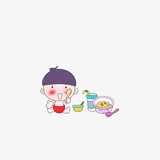 拿着饭勺吃饭的小孩免抠