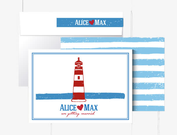 彩绘灯塔婚礼邀请卡矢量素材免抠