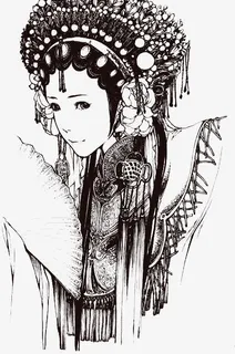 古风戏子人物手绘黑白图免抠
