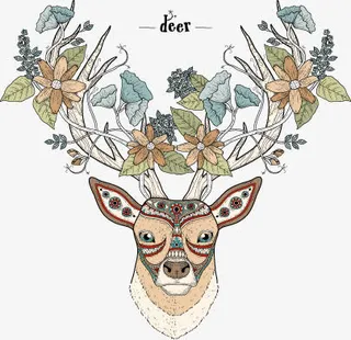 唯美花纹鹿免抠