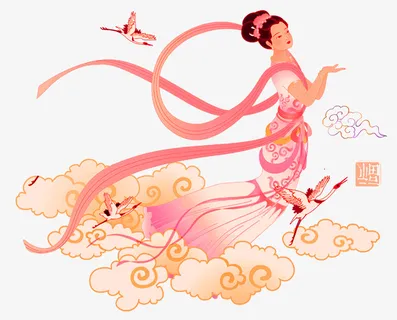 手绘嫦娥装饰图案免抠