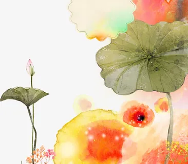 简约彩色泼墨荷叶素材免抠