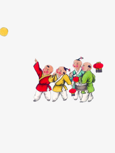 手绘中国风小人灯笼免抠