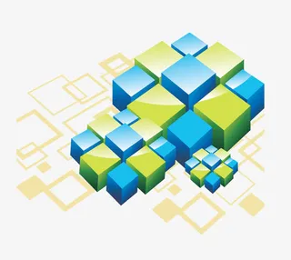 蓝色黄绿色方体背景图