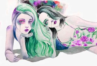 水彩美女插画免抠