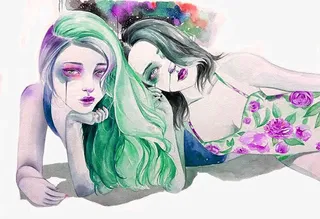 水彩美女插画免抠